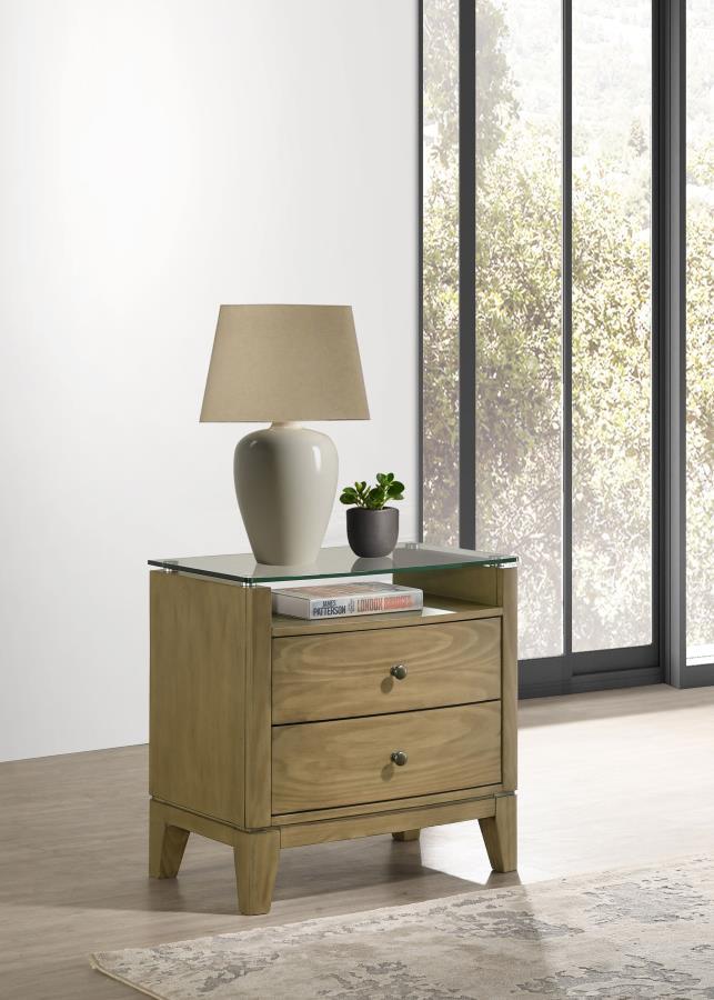 Granada - 2-Drawer Glass Top Nightstand - Natural Pine - JaxCo Furniture