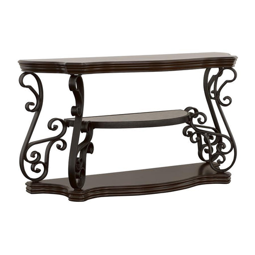 Laney - Scrollwork Entryway Sofa Console Table - Deep Merlot - JaxCo Furniture