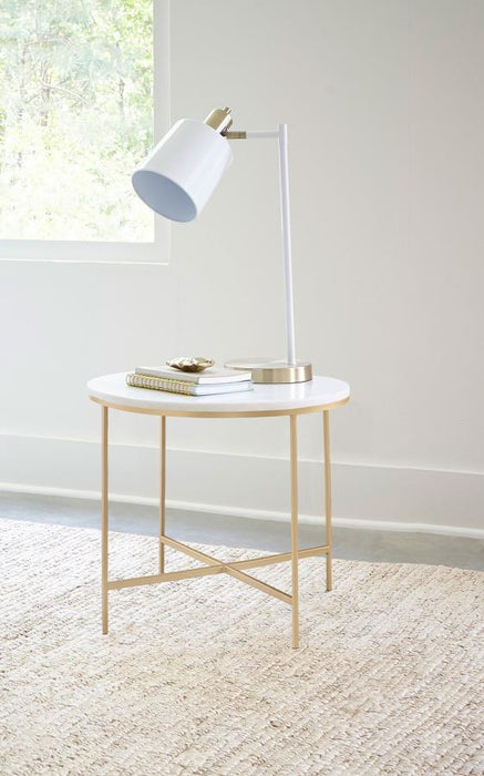 Ellison - Round Marble Top Side End Table - White And Gold - JaxCo Furniture