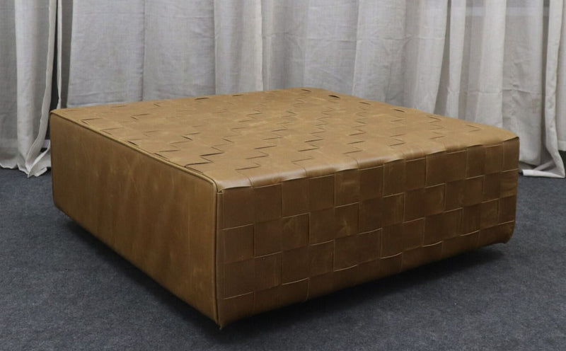 Aristo - Leather Square Ottoman - Chestnut - JaxCo Furniture