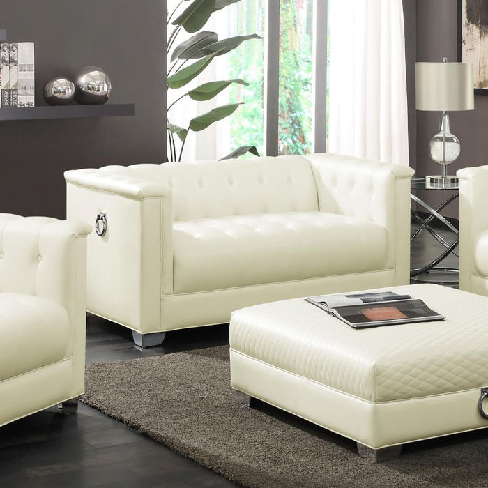 Chaviano - Upholstered Track Arm Loveseat - Pearl White - JaxCo Furniture