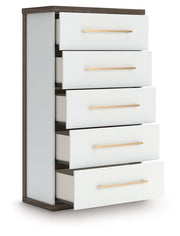 Kendanport - Brown / White - Five Drawer Chest - JaxCo Furniture