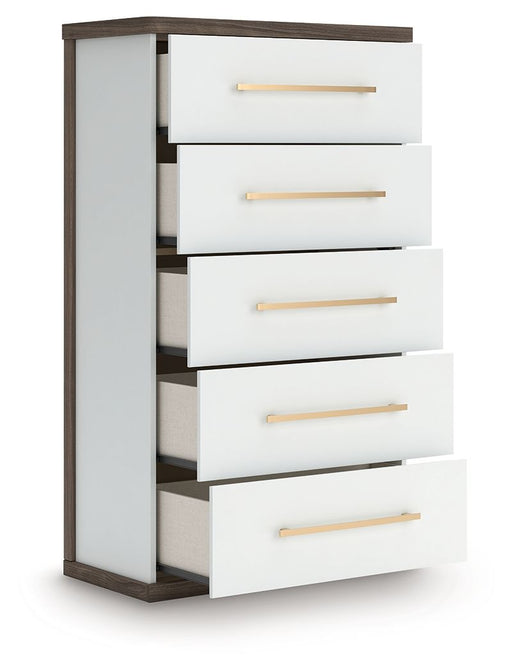 Kendanport - Brown / White - Five Drawer Chest - JaxCo Furniture