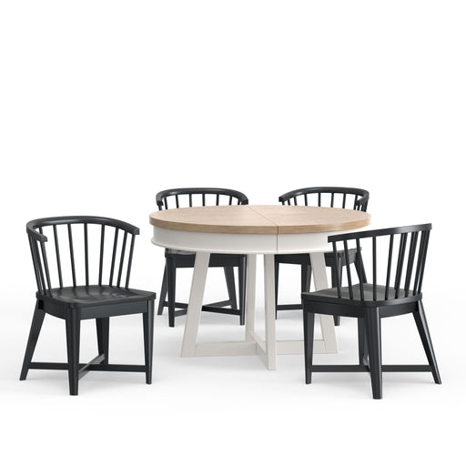 Americana Modern Dining - Round Dining Table And 4 Black Barrel Chairs - Cotton - JaxCo Furniture