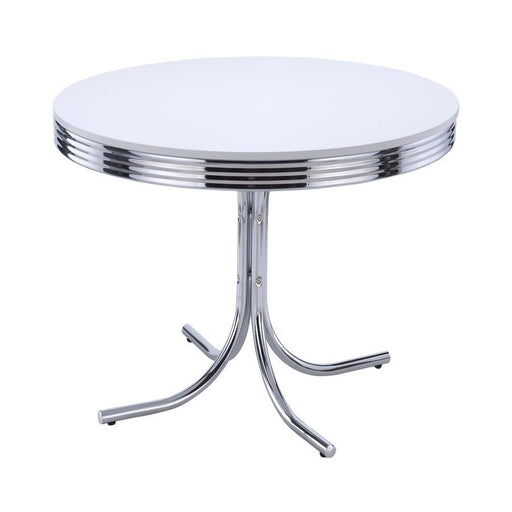 Retro - Round Wood Top Dining Table - White And Chrome - JaxCo Furniture