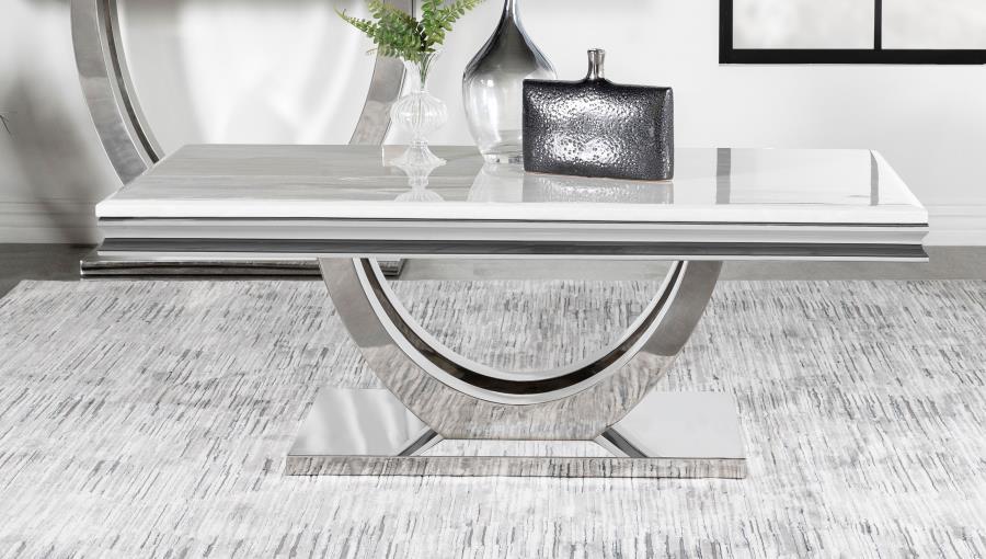 Kerwin - Rectangular Stone Top Coffee Table - White And Chrome - JaxCo Furniture