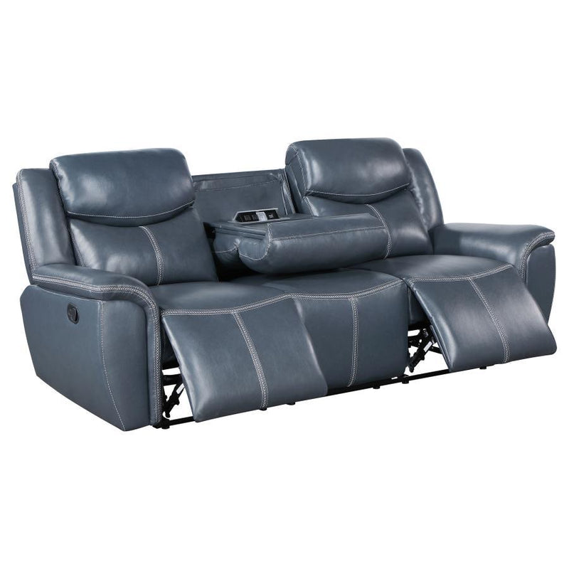 Sloane - Upholstered Padded Arm Reclining Sofa - Blue - JaxCo Furniture