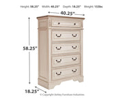 Realyn - White / Brown / Beige - Five Drawer Chest - JaxCo Furniture