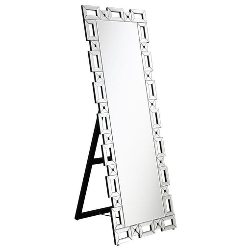 Tavin - Geometric Frame Standing Mirror - Silver - JaxCo Furniture