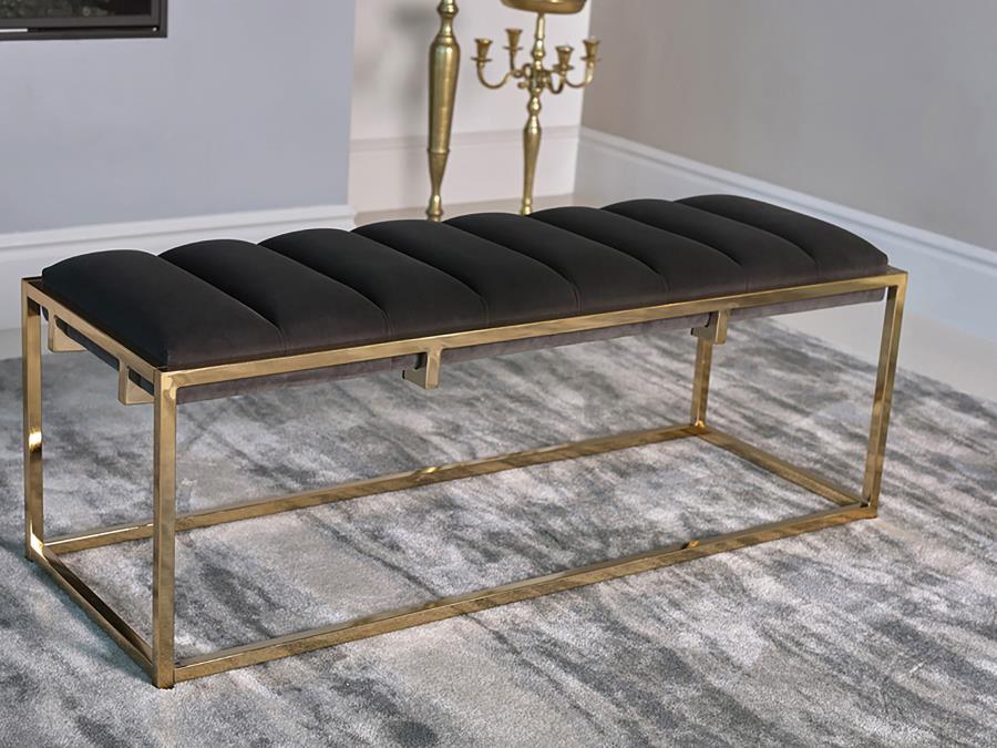 Lorena - Velvet Upholstered Bench - Dark Gray And Gold - JaxCo Furniture