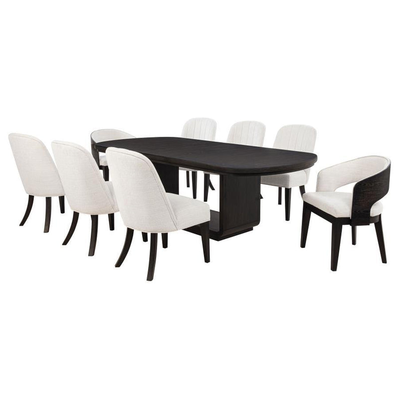 Leandro - 9 Piece Rectangular Dining Table Set - Cream / Burnished Black - JaxCo Furniture