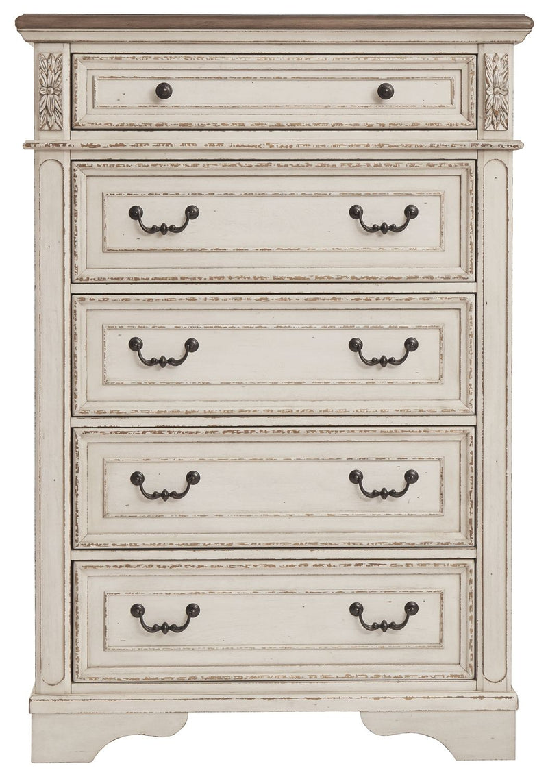 Realyn - White / Brown / Beige - Five Drawer Chest - JaxCo Furniture