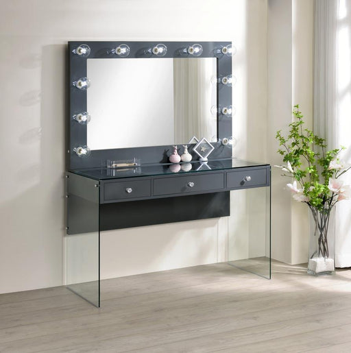 Afshan - 3-Drawer Vanity Set With Lighting - Gray High Gloss - JaxCo Furniture