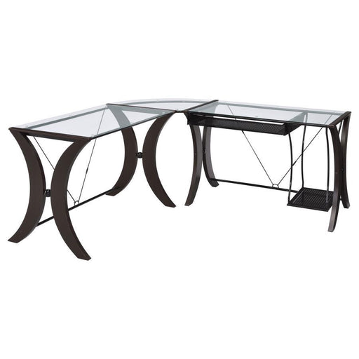 Monterey - Glass Top L-Shape Computer Desk - Cappuccino - JaxCo Furniture