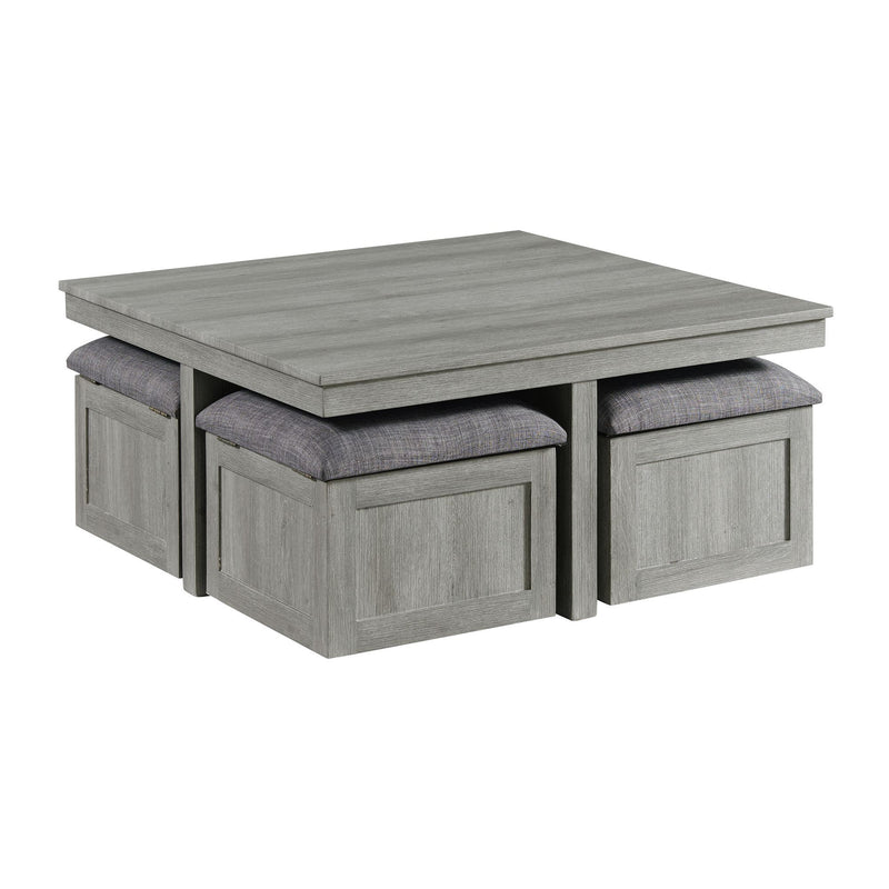 Uster - Coffee Table With Four Storage Stools - Gray
