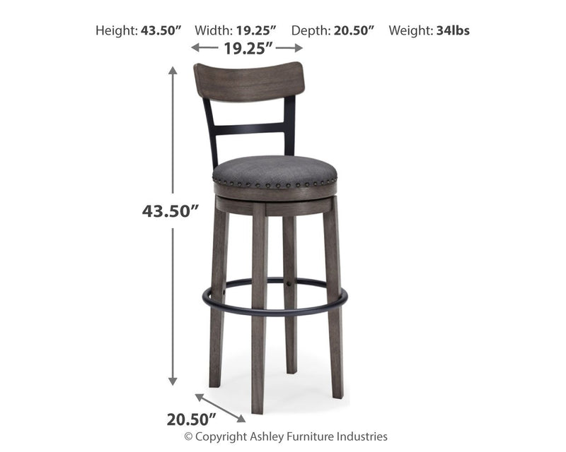 Caitbrook - Gray - Tall UPH Swivel Barstool - JaxCo Furniture