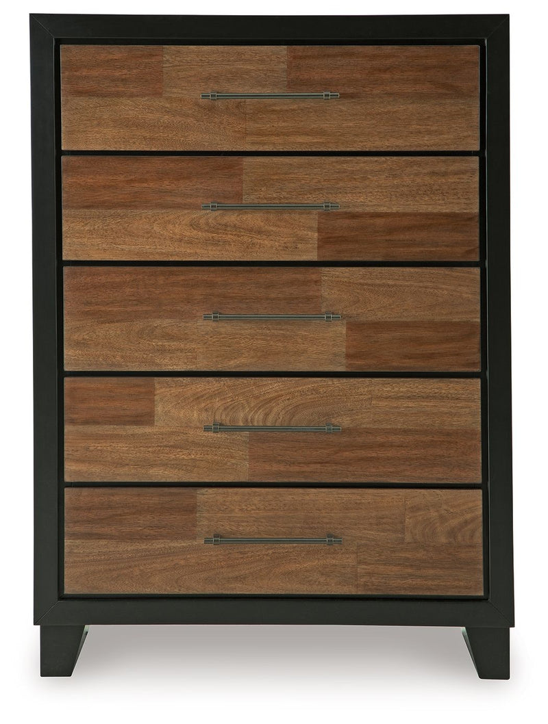 Kraeburn - Brown / Black - Five Drawer Chest - JaxCo Furniture