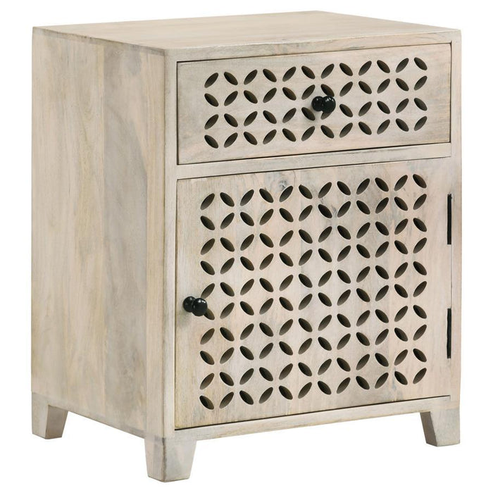 August - 1-Drawer Trellis Pattern Storage Cabinet - White Washed - JaxCo Furniture