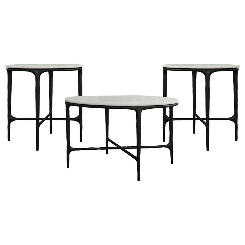 Hermas - Round Marble Coffee And End Table Set - JaxCo Furniture