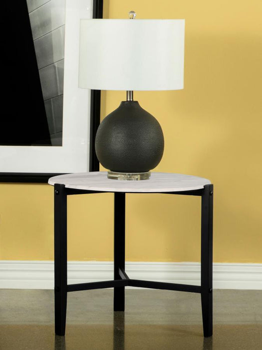 Tandi - Round Faux Marble Side End Table - White And Black - JaxCo Furniture