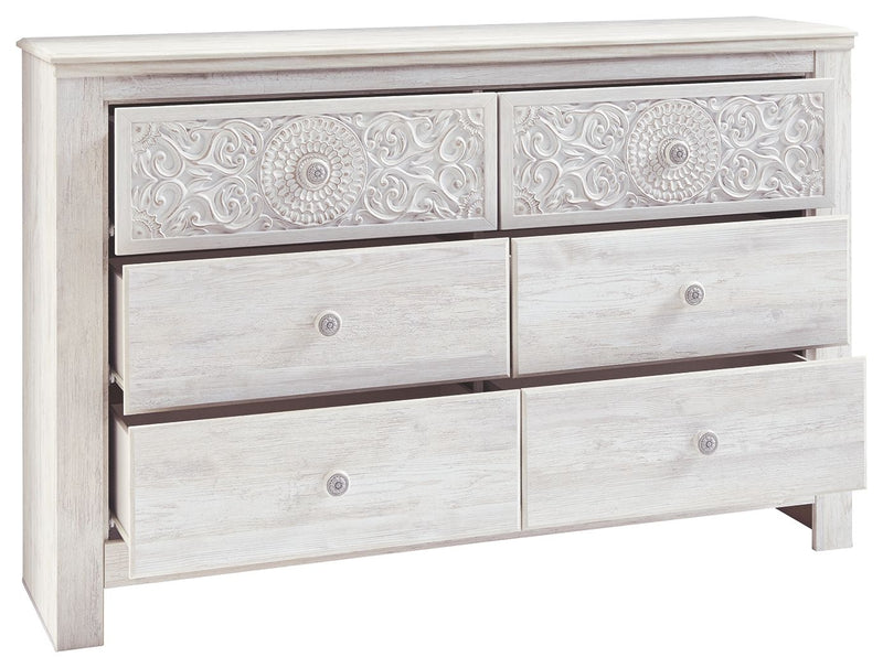 Paxberry - Whitewash - Six Drawer Dresser - Medallion Drawer Pulls - JaxCo Furniture