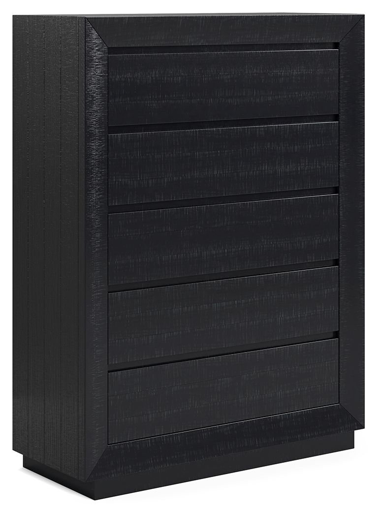 Londer - Black - Five Drawer Chest - JaxCo Furniture