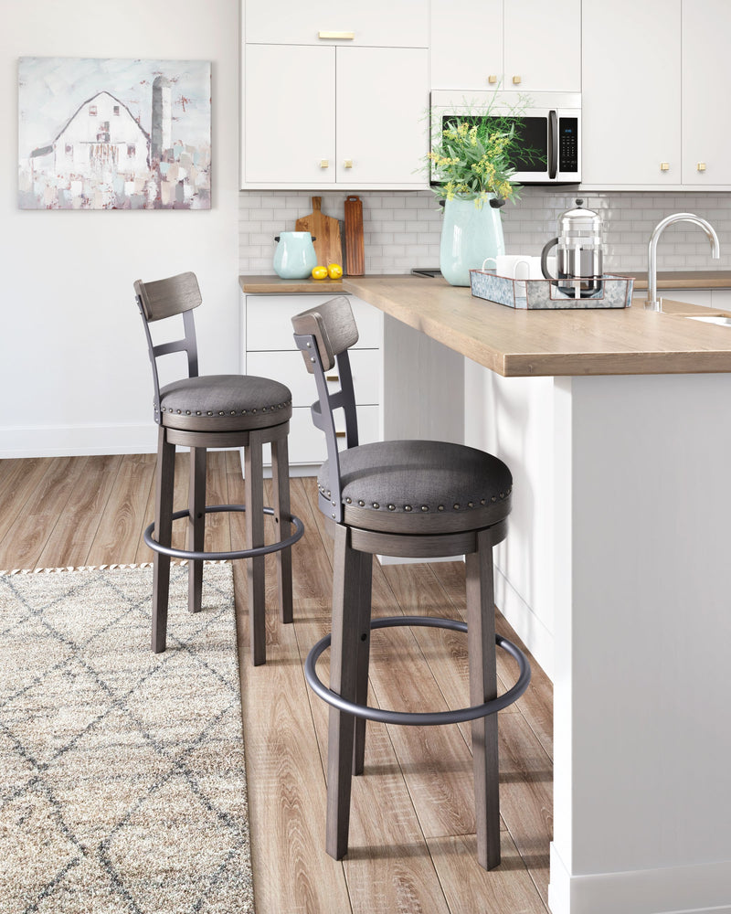 Caitbrook - Gray - Tall UPH Swivel Barstool - JaxCo Furniture