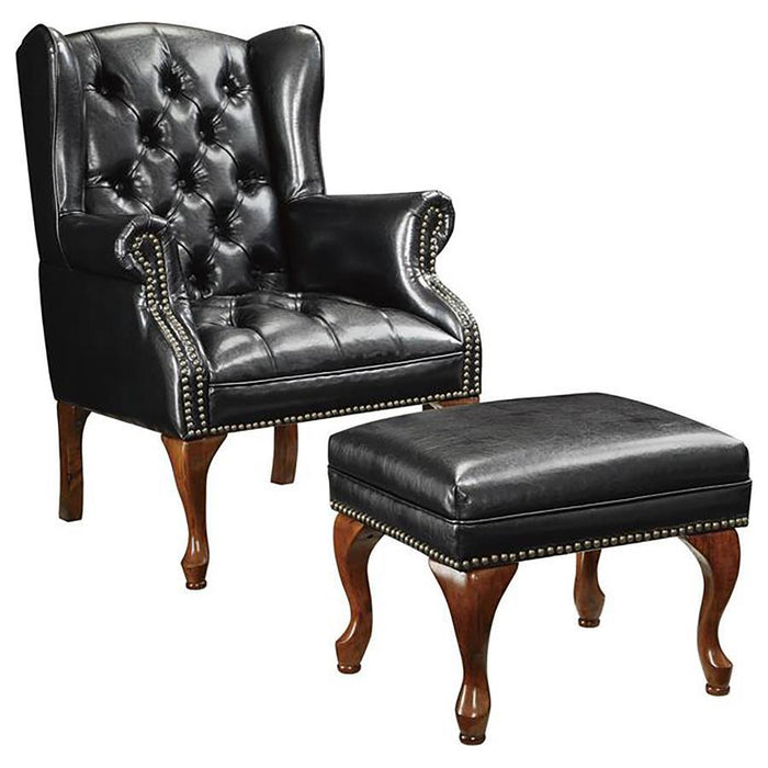 Roberts - Upholstered Wingback Chair And Ottoman Set - Black - JaxCo Furniture