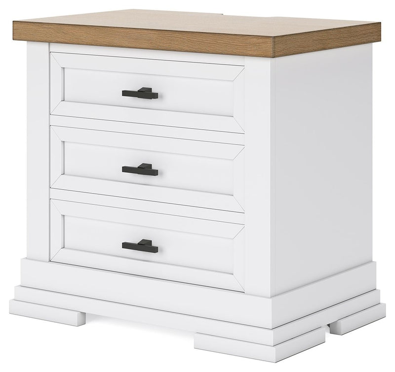 Ashbryn - White / Natural - Three Drawer Night Stand - JaxCo Furniture
