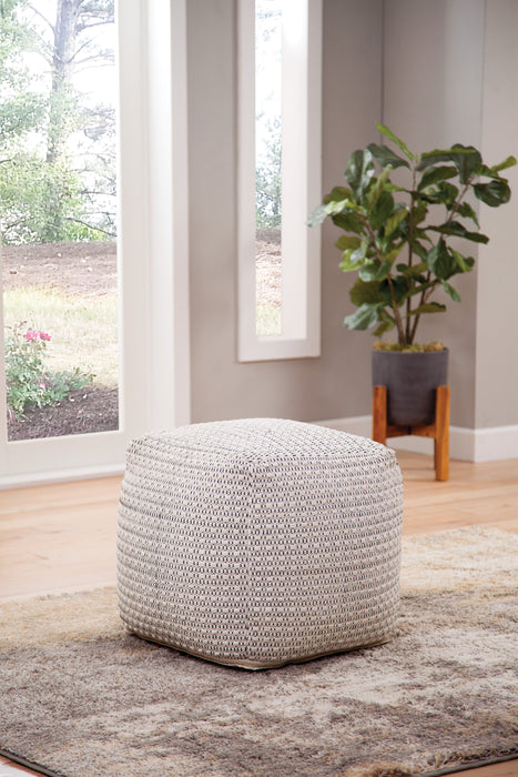 Hakim - Square Handwoven Woolen Pouf - White - JaxCo Furniture