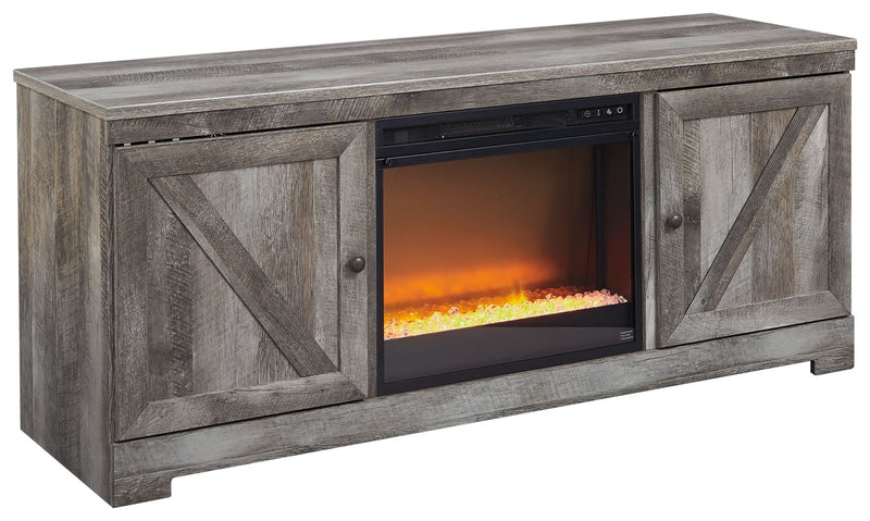 Wynnlow - Gray - Entertainment Center - TV Stand With Glass/Stone Fireplace Insert - JaxCo Furniture