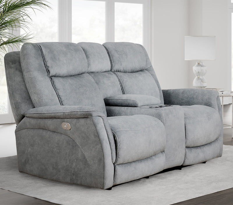 Linus - Zero Gravity Power Reclining Console Loveseat - Hudson Gray - JaxCo Furniture