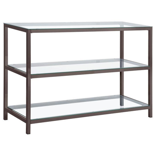 Trini - 2-Shelf Glass Top Entryway Console Table - Black Nickel - JaxCo Furniture