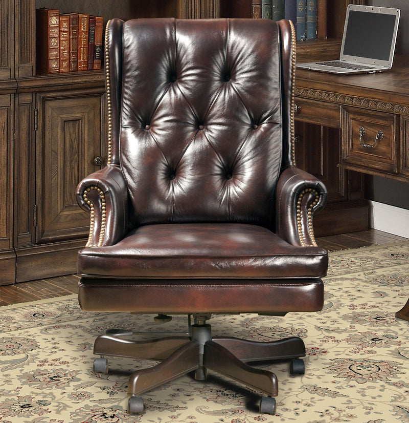 Dc#112 - Leather Desk Chair - Havana With Brown Base - JaxCo Furniture