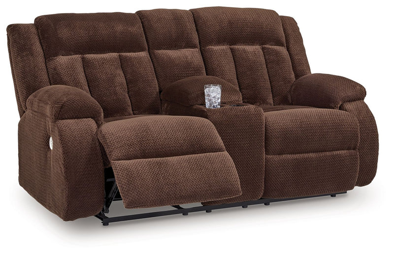 Free Wake - Chocolate - Double Relcining Power Loveseat With Console - JaxCo Furniture
