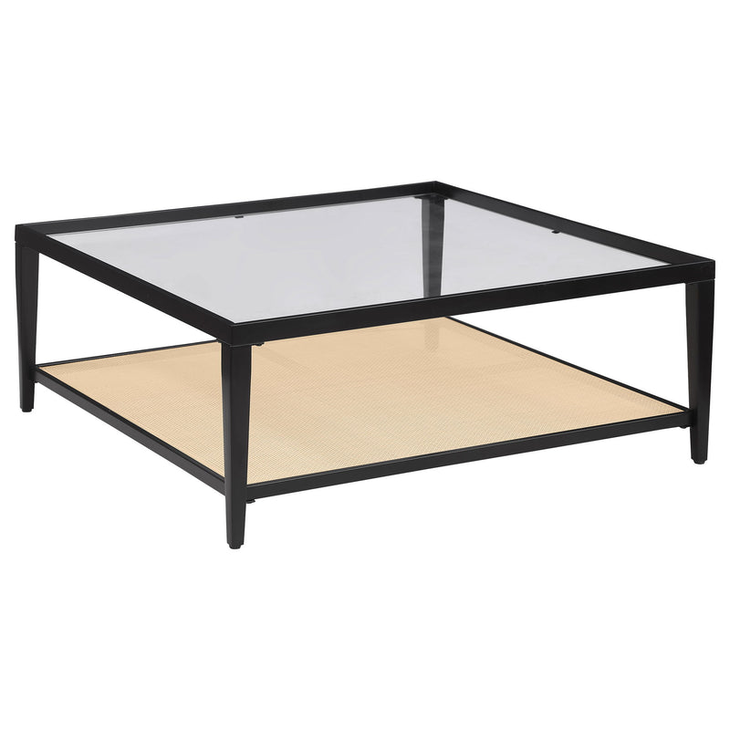 Amherst - Glass Top Metal with Cane Shelf Table - JaxCo Furniture