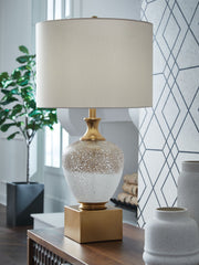 Tavisburg - Brown / White / Gold - Glass Table Lamp - JaxCo Furniture