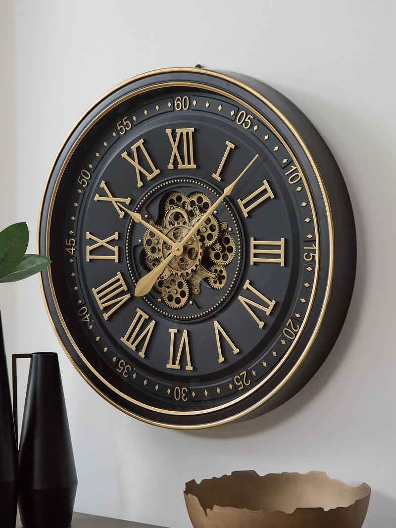 Dairton - Black / Gold Finish - Wall Clock - JaxCo Furniture