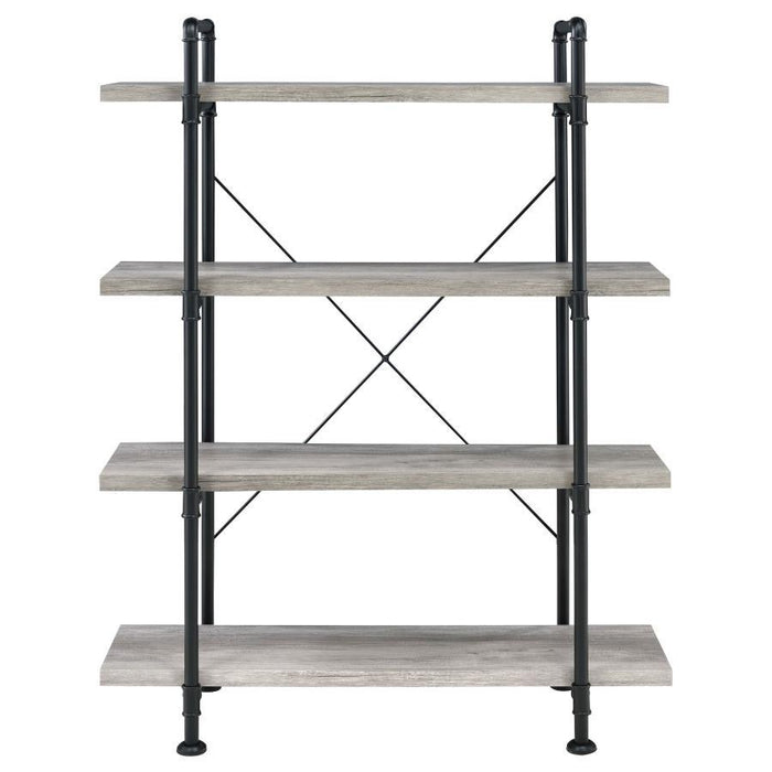 Delray - 4-Shelf Bookshelf - Gray Driftwood And Black - JaxCo Furniture