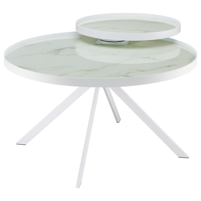 Briggs - Round Marble Printed Glass Top Coffee Table - JaxCo Furniture