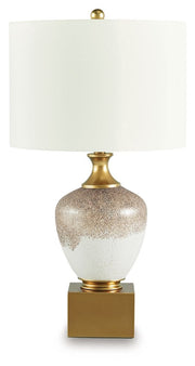 Tavisburg - Brown / White / Gold - Glass Table Lamp - JaxCo Furniture
