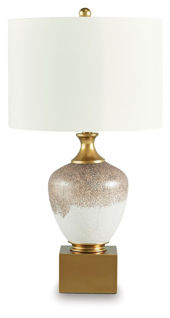 Tavisburg - Brown / White / Gold - Glass Table Lamp - JaxCo Furniture