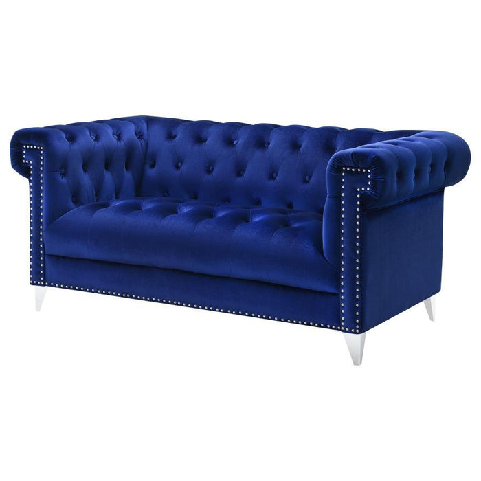 Bleker - Upholstered Tuxedo Arm Tufted Loveseat - Blue - JaxCo Furniture