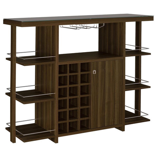 Evelio - 6-Shelf Glass Top Home Bar Wine Cabinet - Walnut - JaxCo Furniture