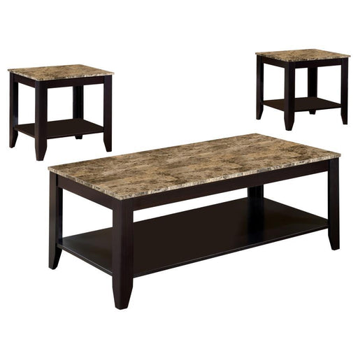 Flores - 3 Piece Faux Marble Top Coffee Table Set - Cappuccino - JaxCo Furniture