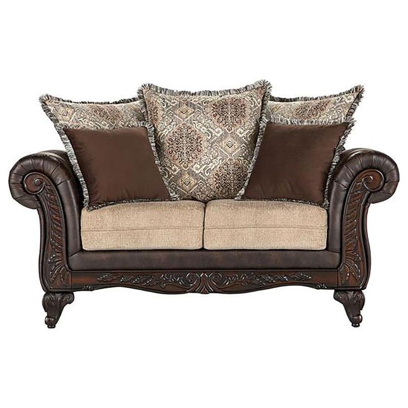 Elmbrook - Upholstered Rolled Arm Loveseat - Brown - JaxCo Furniture