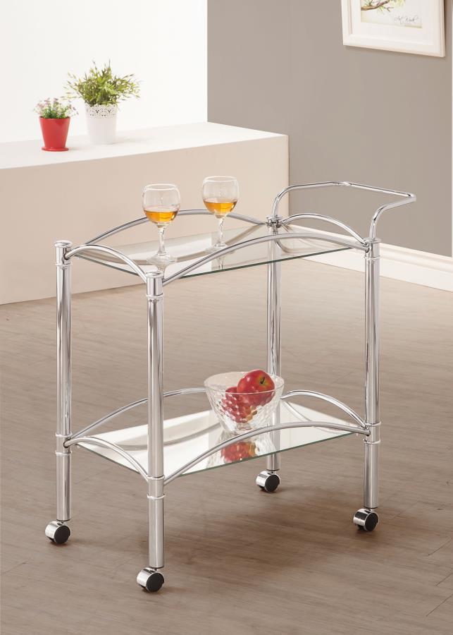 Shadix - 2-Tier Rectangular Glass Shelf Metal Bar Cart - Chrome - JaxCo Furniture