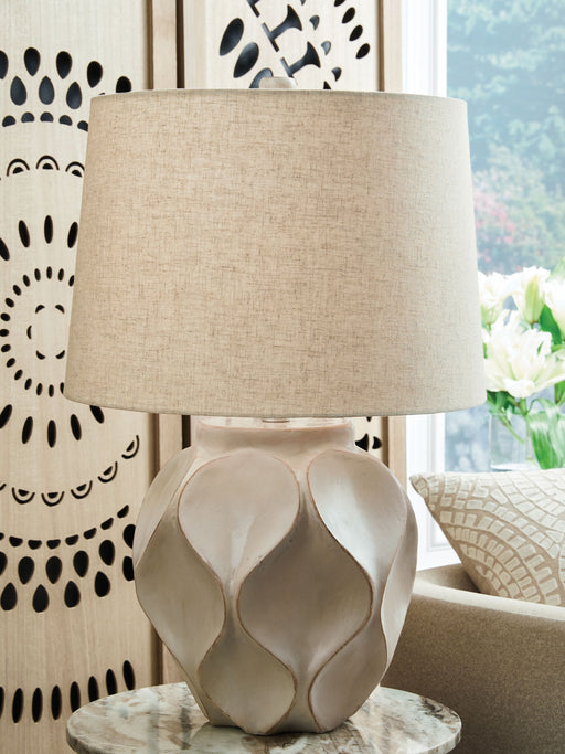 Edselham - Distressed Cream - Paper Table Lamp - JaxCo Furniture