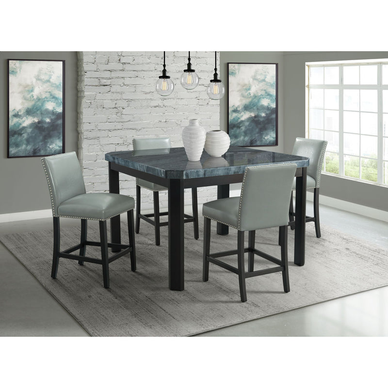 Francesca - Square 5 Piece Counter Height Dining Set, Table & Four PU Chairs - Gray / Marble