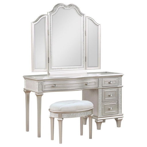 Evangeline - 4-Drawer Vanity Set With Stool - Silver Oak - JaxCo Furniture